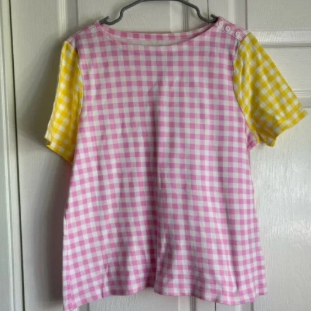 Pink and Yellow Gingham Charter Club Short Sleeve T-shirt - Size XL